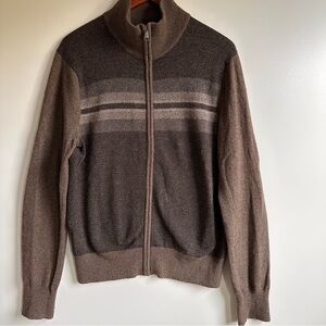 Banana Republic Men’s Merino Full Zip Sweater Italian Yarn Brown Size S Classic